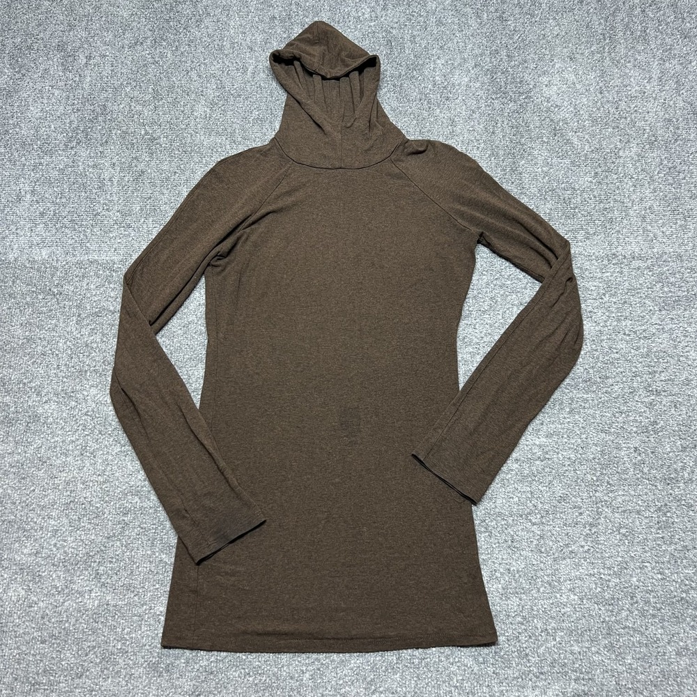 Angelrox Shirt Womens Small Brown Long Sleeve Hooded Tunic Rayon Stretch Top